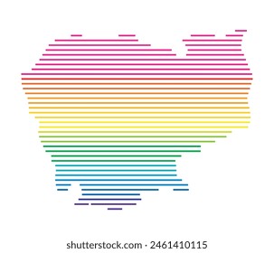 Abstrakte Landkarte von Kambodscha mit Horizontalen Parallellinien in Regenbogenfarben