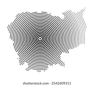 Abstract map of Cambodia showing the country with concentric black tapering lines