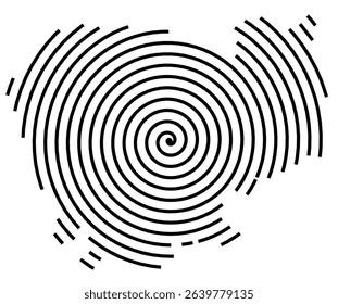 Abstract map of Cambodia showing the country with a black spiral line
