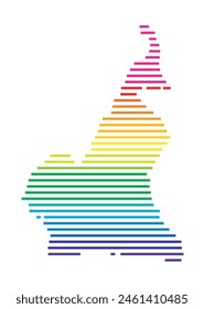 Abstract map of Cameroon showing the area of the country with horizontal parallel lines in rainbow colors