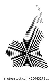 Abstract map of Cameroon showing the country with concentric black tapering lines