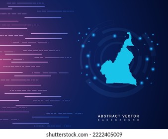 Abstract map of Cameroon technology with hi-tech digital data connection system background circuit.