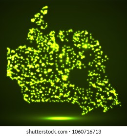 Abstract map of Canada with glowing particles, vector illustration, eps 10