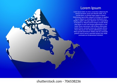 Abstract map of Canada with long shadow on blue background of vector illustration