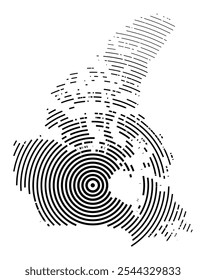 Abstract map of Canada showing the country with concentric black tapering lines