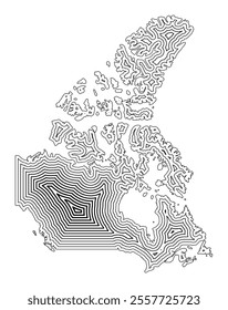 Abstract map of Canada showing the country border buffered inside with black tapering lines