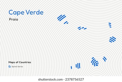 Abstract Map of Cape Verde (Cabo Verde) in a Circle Spiral Pattern with a Capital of Praia. African Set.