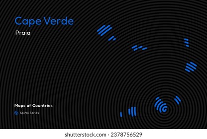 Abstract Map of Cape Verde (Cabo Verde) in a Circle Spiral Pattern with a Capital of Praia. African Set.