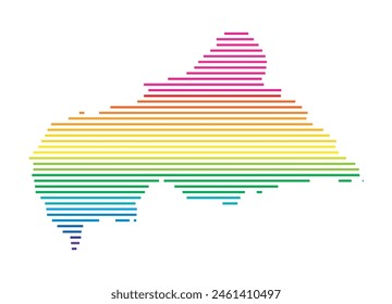 Abstract map of the Central African Republic showing the area of the country with horizontal parallel lines in rainbow colors