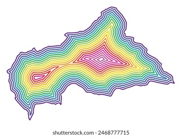 Abstract map of the Central African Republic showing the country with concentric rings in rainbow colors.