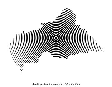 Abstract map of the Central African Republic showing the country with concentric black tapering lines