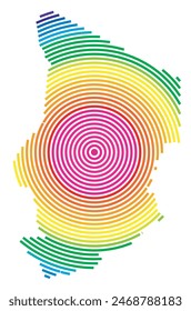 Abstrakte Karte des Tschad, die das Gebiet des Landes mit konzentrischen Regenbogenringen zeigt, wie ein Schießziel.