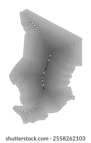 Abstract map of Chad showing the country border buffered inside with black tapering lines