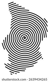 Abstract map of Chad showing the country with a black spiral line