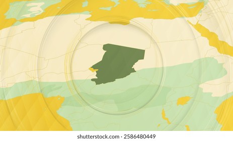 Abstract Map of Chad and Surrounding Regions with Circular Patterns. Vibrant Abstract Map.