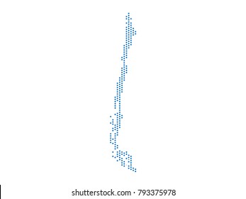 Abstract map of Chile dots square Blue,Pixel lines. Vector illustration eps 10.