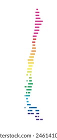 Abstract map of Chile showing the area of the country with horizontal parallel lines in rainbow colors