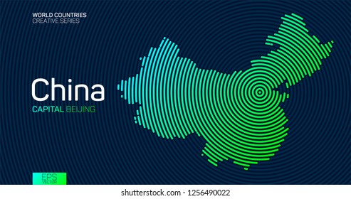 Abstract map of China with circle lines