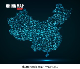 Abstract map of China with glowing particles, vector illustration eps 10