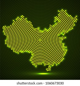 Abstract map China of glowing radial dots. Vector illustration, eps 10