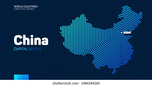 Abstract map of China with hexagon lines