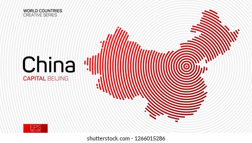 Abstract Map Of China With Red Circle Lines