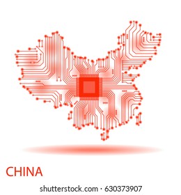 Abstract map of China. Vector illustration. Map of China as an electronic circuit.