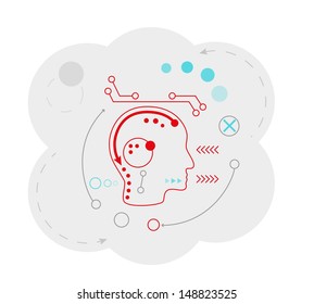 abstract map of the cloud with human head and different lines and symbols