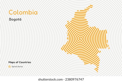 Abstract Map of Colombia in a Circle Spiral Pattern with a Capital of Bogota. Latin America Set.	