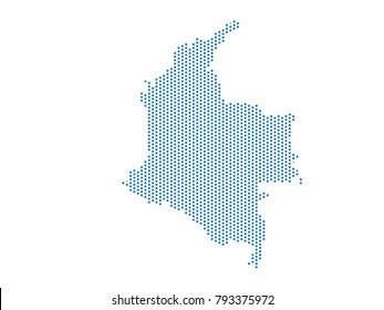 Abstract map of Colombia dots square Blue,Pixel lines. Vector illustration eps 10.