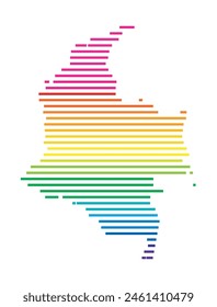 Mapa Abstractas de Colombia que muestra la zona del país con líneas paralelas Horizontales en colores arcoíris