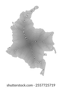 Abstract map of Colombia showing the country border buffered inside with black tapering lines