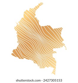 abstract map of Colombia - vector illustration of striped gold colored map