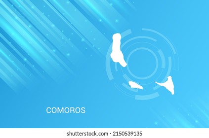 Abstract map of Comoros circuit circle smooth light blue background.
