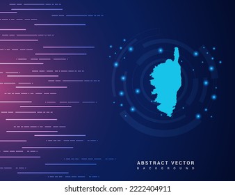 Abstract map of Corsica technology with hi-tech digital data connection system background circuit.