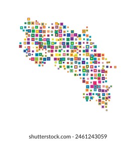 Abstract map of Costa Rica. Abstract map showing the country with a pattern of overlapping colorful squares like candies