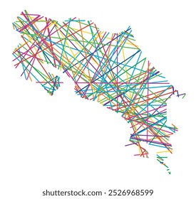 Mapa Abstractas de Costa Rica que muestra el país con líneas de colores cruzadas al azar como un Web de araña