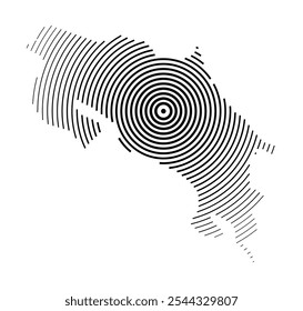 Abstract map of Costa Rica showing the country with concentric black tapering lines