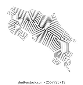 Abstract map of Costa Rica showing the country border buffered inside with black tapering lines