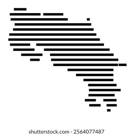 Abstract map of Costa Rica showing the country with horizontal black lines