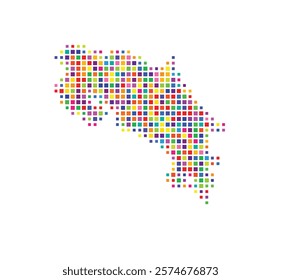 Abstract map of Costa Rica showing the country with a pattern of colorful squares