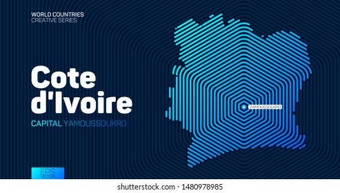 Abstract map of Cote d'Ivoire with hexagon lines
