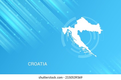 Abstract map of Croatia circuit circle smooth light blue background.