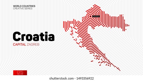 Abstract map of Croatia with red hexagon lines