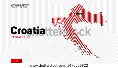 Abstract map of Croatia with red hexagon lines