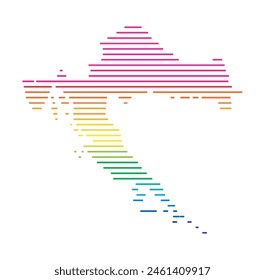 Abstract map of Croatia showing the area of the country with horizontal parallel lines in rainbow colors