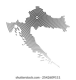 Abstract map of Croatia showing the country with concentric black tapering lines
