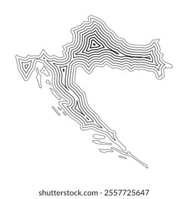 Abstract map of Croatia showing the country border buffered inside with black tapering lines