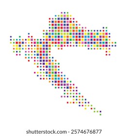 Abstract map of Croatia showing the country with a pattern of colorful squares