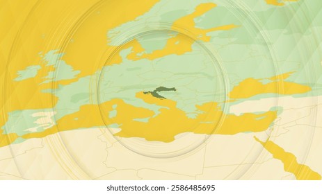 Abstract Map of Croatia and Surrounding Regions with Circular Patterns. Vibrant Abstract Map.